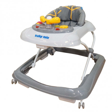 BABY MIX Detské chodítko Baby Mix s volantom a siikónovými kolieskami graphit