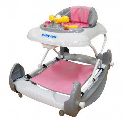 BABY MIX Detské chodítko s hojdačkou a siikónovými kolieskami Baby Mix pink