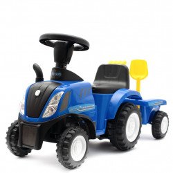 BABY MIX Detské odrážadlo traktor s vlečkou a náradim Baby Mix New Holland modrý