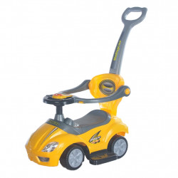 BABY MIX Detské odrážadlo s vodiacou tyčou 3v1 Baby Mix Mega Car Žlté