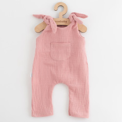 NEW BABY Dojčenské mušelínové zahradníčky New Baby Soft dress ružová