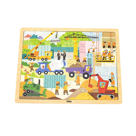 Viga Drevené puzzle 48 dielikov Viga Stavebné stroje