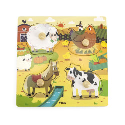 Viga Detské drevené puzzle s úchytmi Viga Farma 4 ks