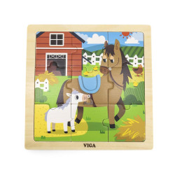Viga Drevené puzzle pre najmenších Viga 9 ks Koníky