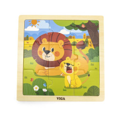 Viga Drevené puzzle pre najmenších Viga 9 ks Lion