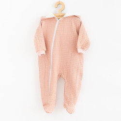 NEW BABY Dojčenský mušelínový overal s kapucňou New Baby Comfort clothes ružová