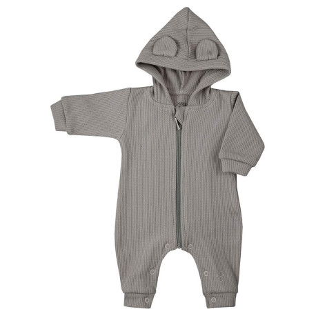 KOALA Dojčenský bavlnený overal s kapucňou a uškami Koala Pure beige