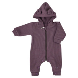 KOALA Dojčenský bavlnený overal s kapucňou a uškami Koala Pure purple