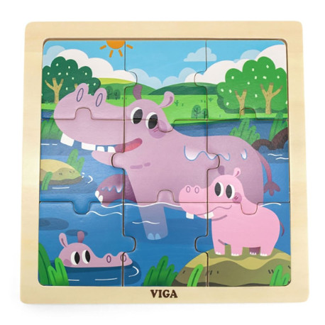 Viga Drevené puzzle pre najmenších Viga 9 ks hrošík